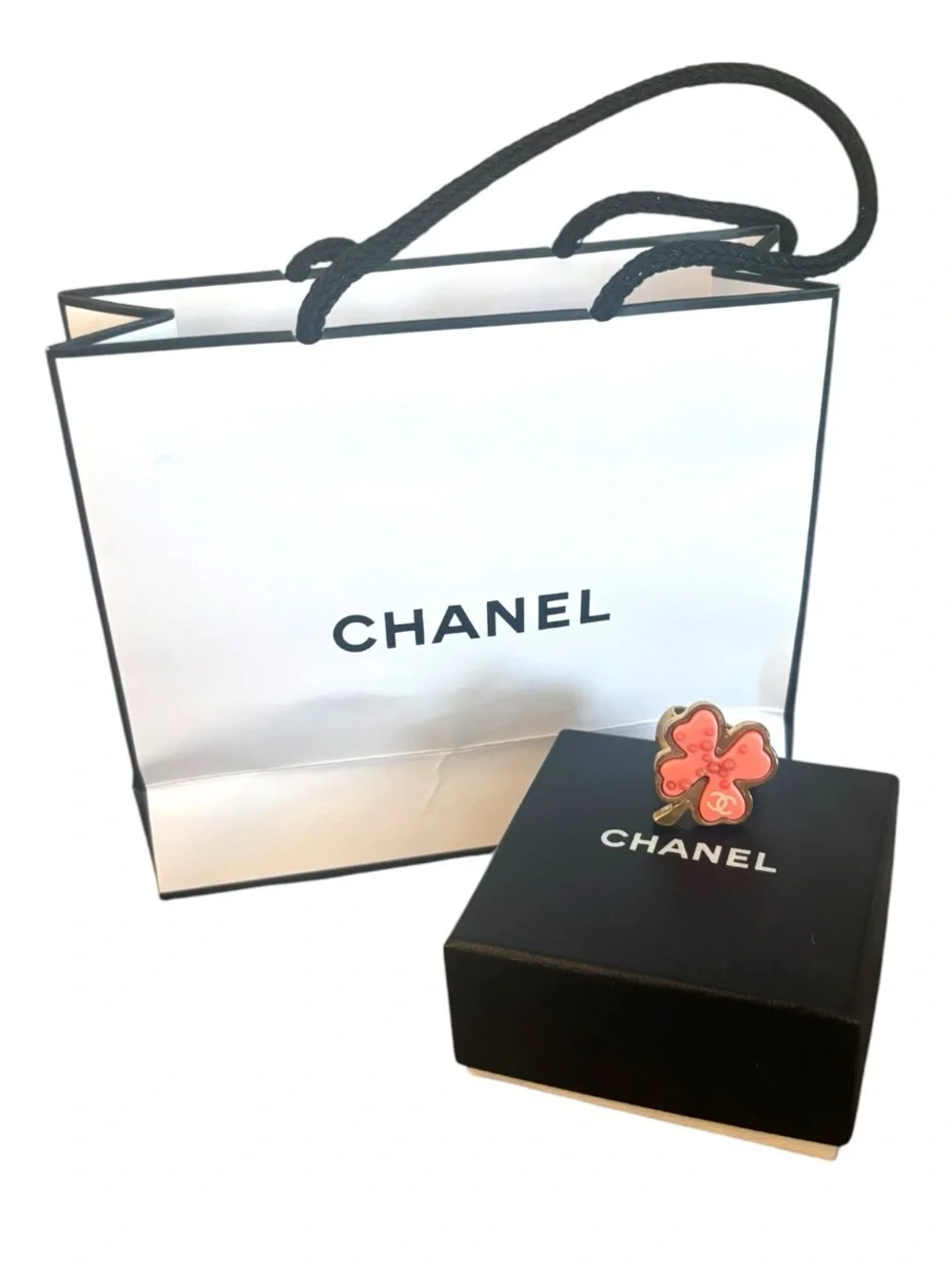 Chanel Vintage Coral Clover Ring - Sz 6.5